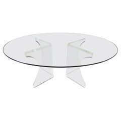 Table de salle à manger sculpturale Art Déco Hollywood Regency en lucite avec plateau en verre ovale