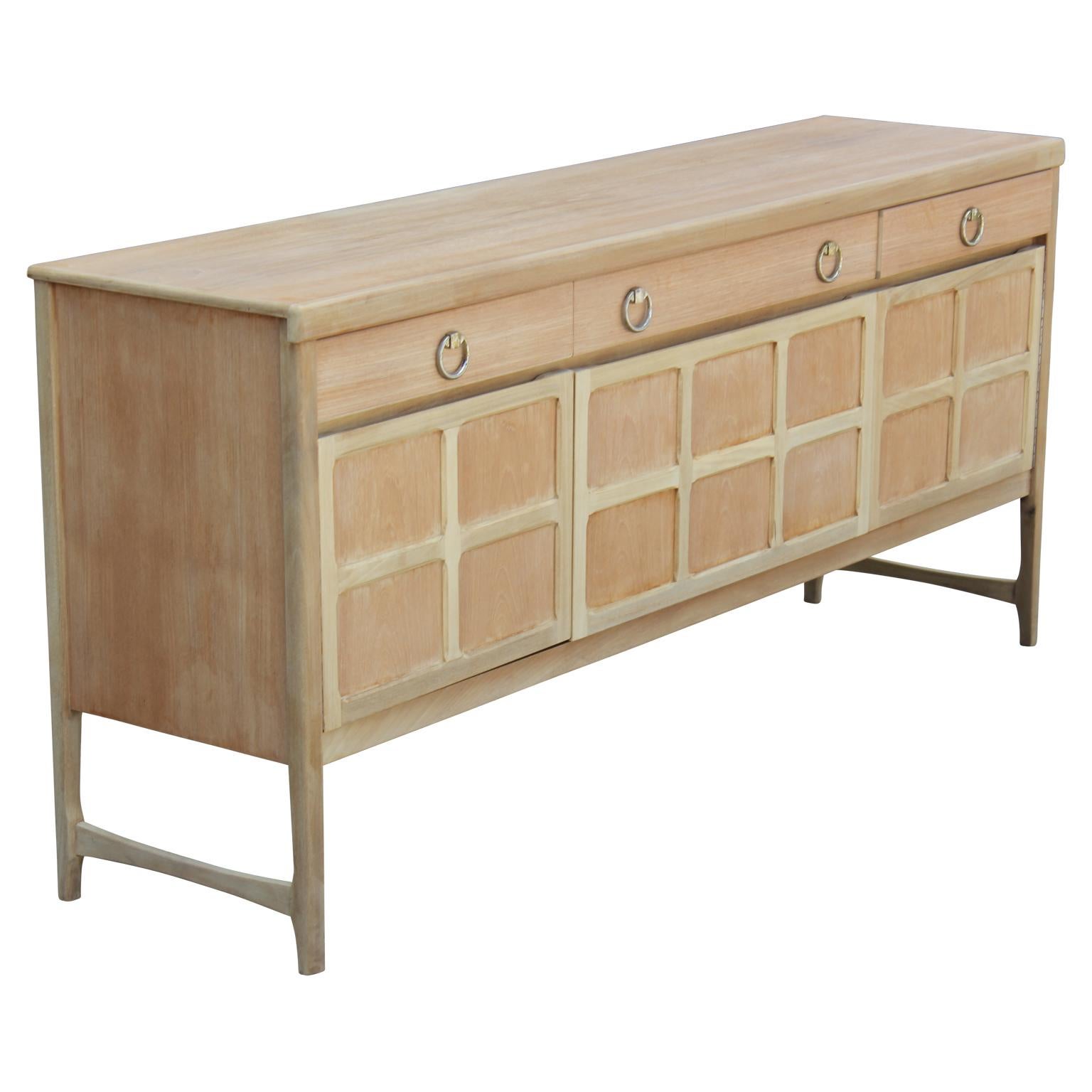 Mid-20th Century Modern Hollywood Regency Bleached Sideboard with Brass Ring Handles