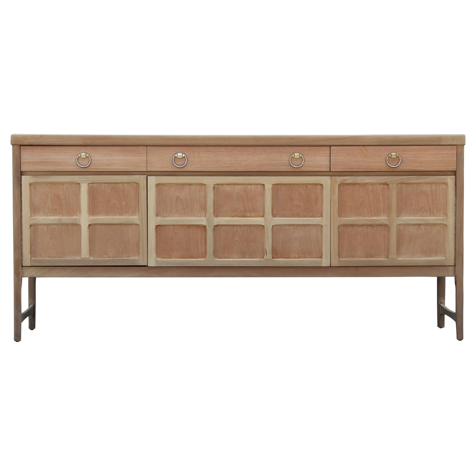 Modern Hollywood Regency Bleached Sideboard with Brass Ring Handles