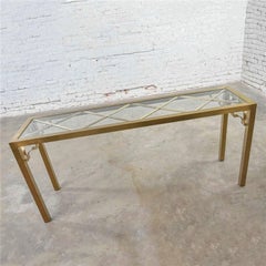 Modern Hollywood Regency Brushed Brass Plated Parsons Style Console Sofa Table