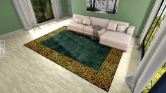 Modern Hollywood Regency Emerald Gold Interior Design Rug Wool Silk Hand Knotted