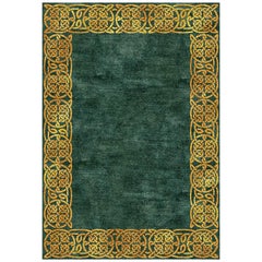 Modern Hollywood Regency Emerald Gold Interior Design Rug Wool Silk Hand Knotted