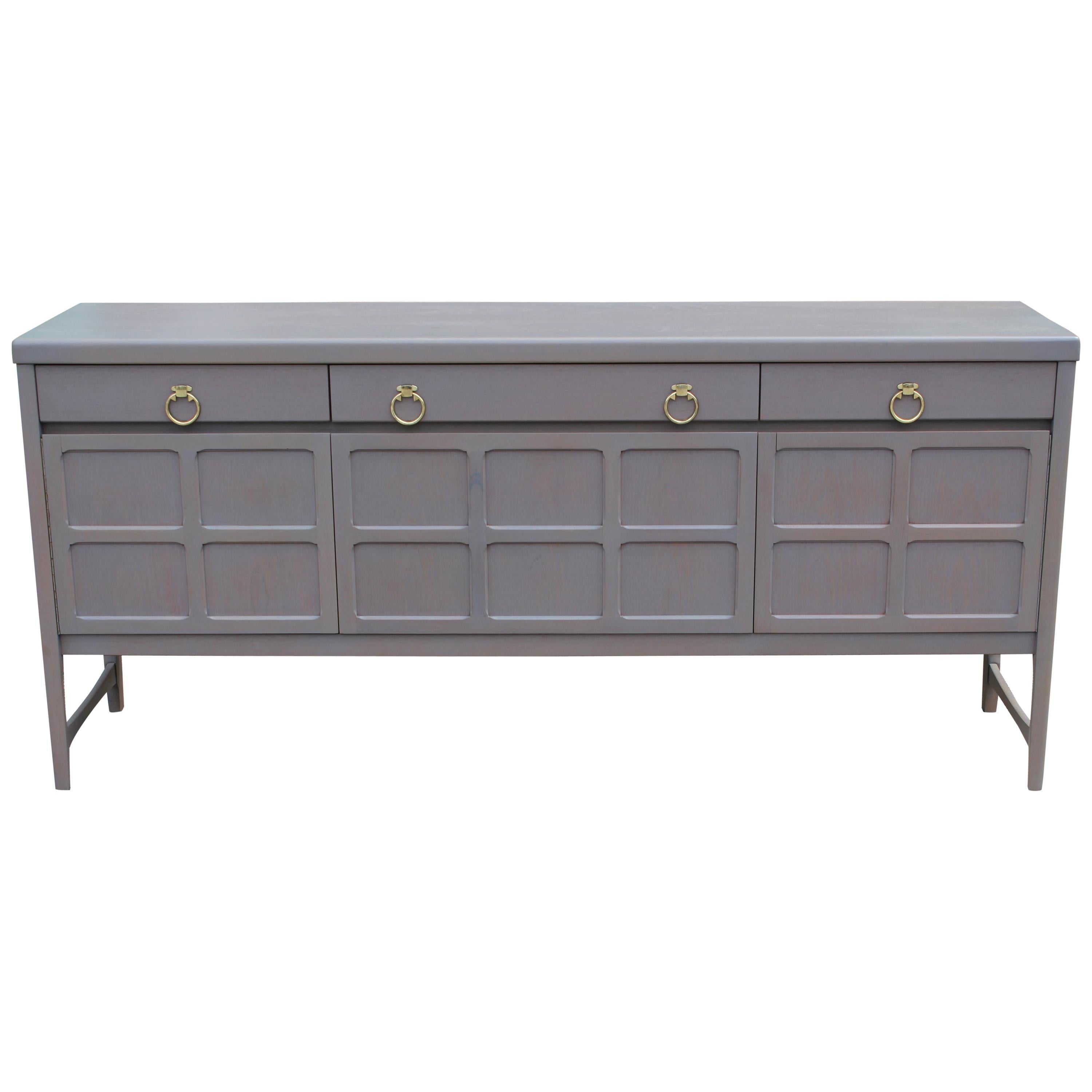 Modern Hollywood Regency Grey Sideboard with Brass Ring Handles