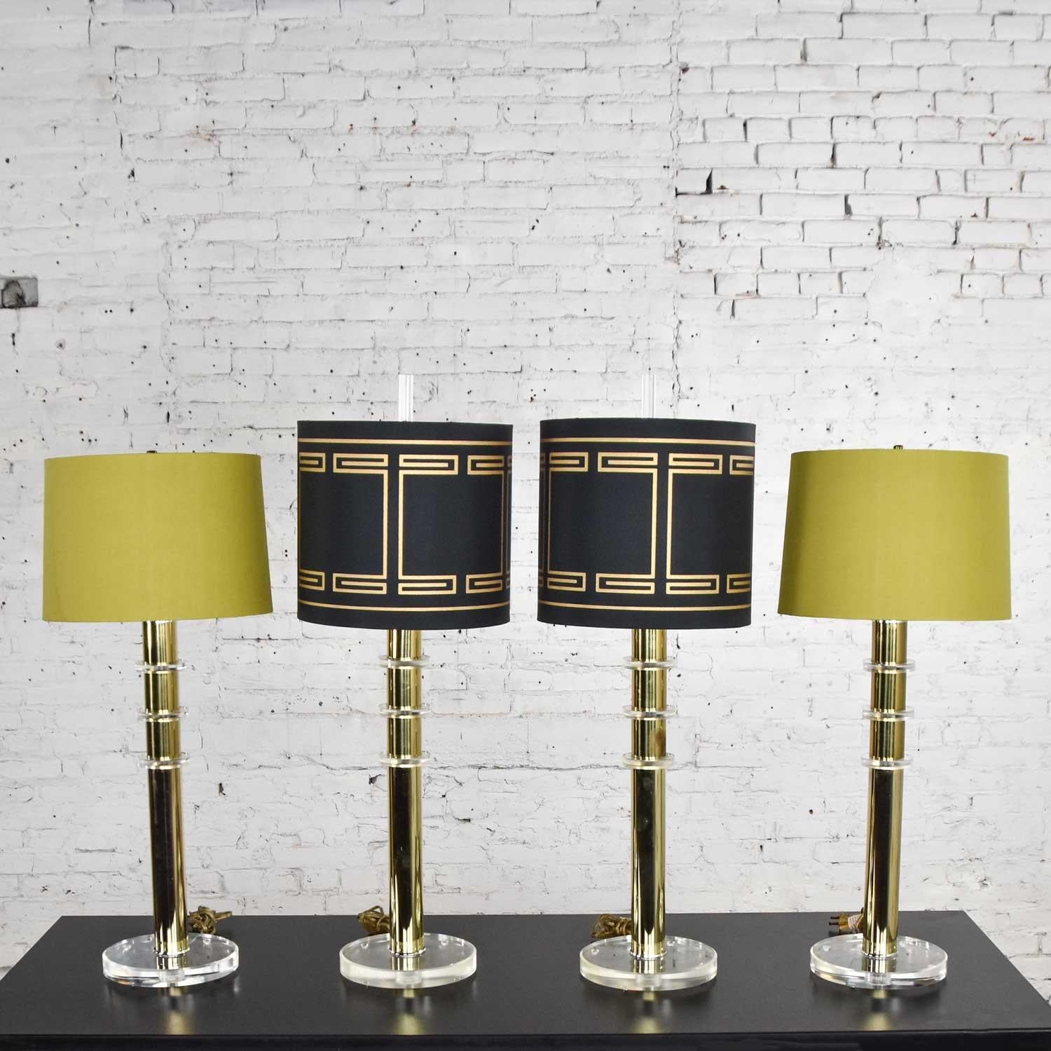 Modern Hollywood Regency Lucite & Brass Plate Lamps 2 Pair Style Karl Springer 2