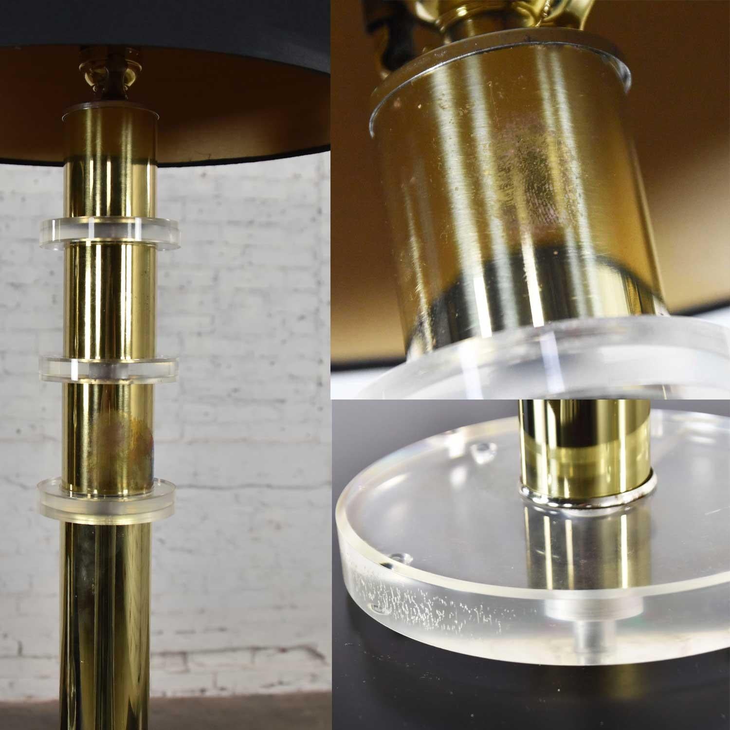 Modern Hollywood Regency Lucite & Brass Plate Lamps 2 Pair Style Karl Springer 3