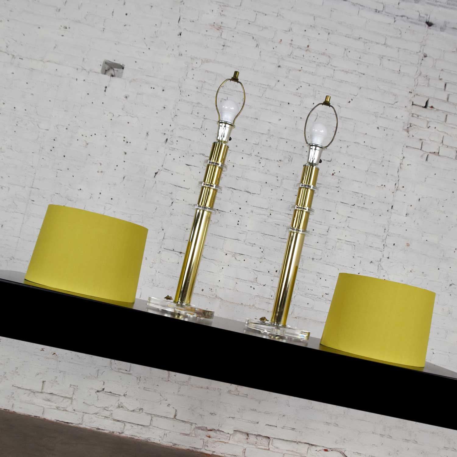 Modern Hollywood Regency Lucite & Brass Plate Lamps a Pair Style Karl Springer 12