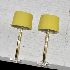 Modern Hollywood Regency Lucite & Brass Plate Lamps a Pair Style Karl Springer