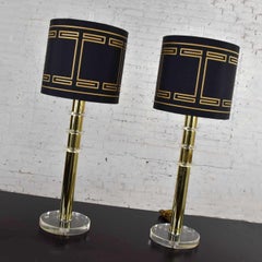 Modern Hollywood Regency Lucite & Brass Plate Lamps a Pair Style Karl Springer