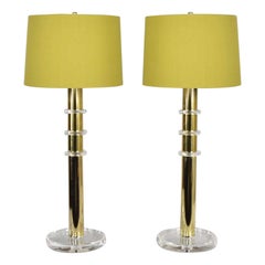 Modern Hollywood Regency Lucite & Brass Plate Lamps a Pair Style Karl Springer