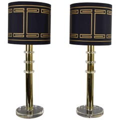 Modern Hollywood Regency Lucite & Brass Plate Lamps a Pair Style Karl Springer