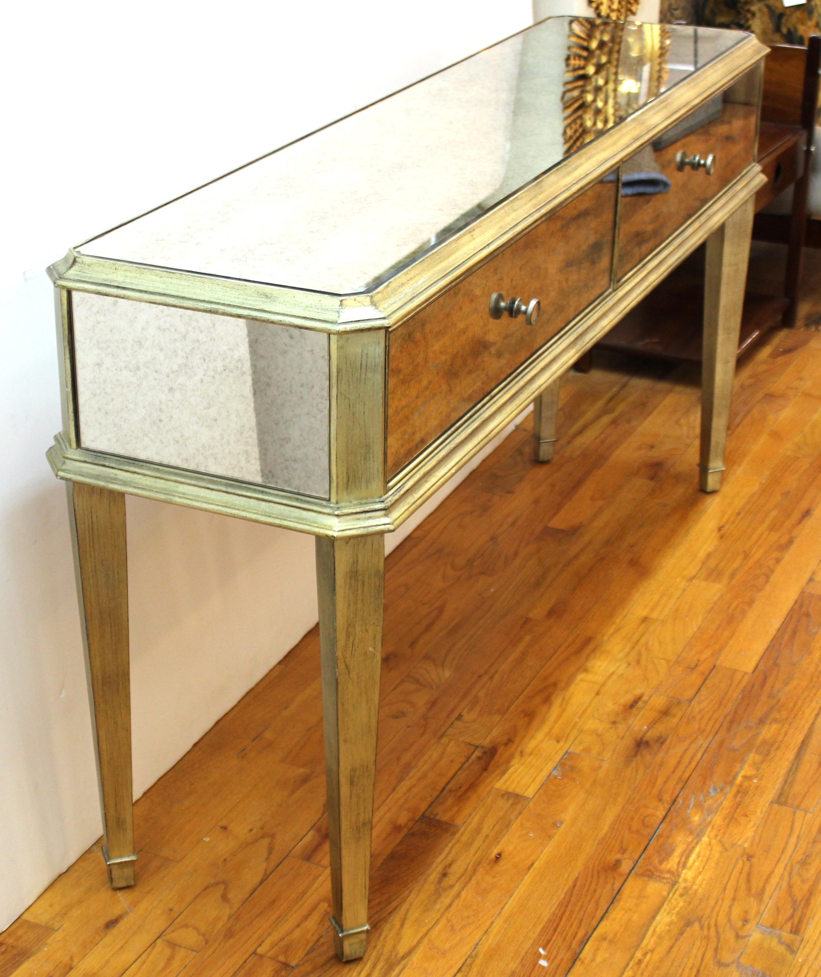20th Century Modern Hollywood Regency Mirrored Console with Drawers
