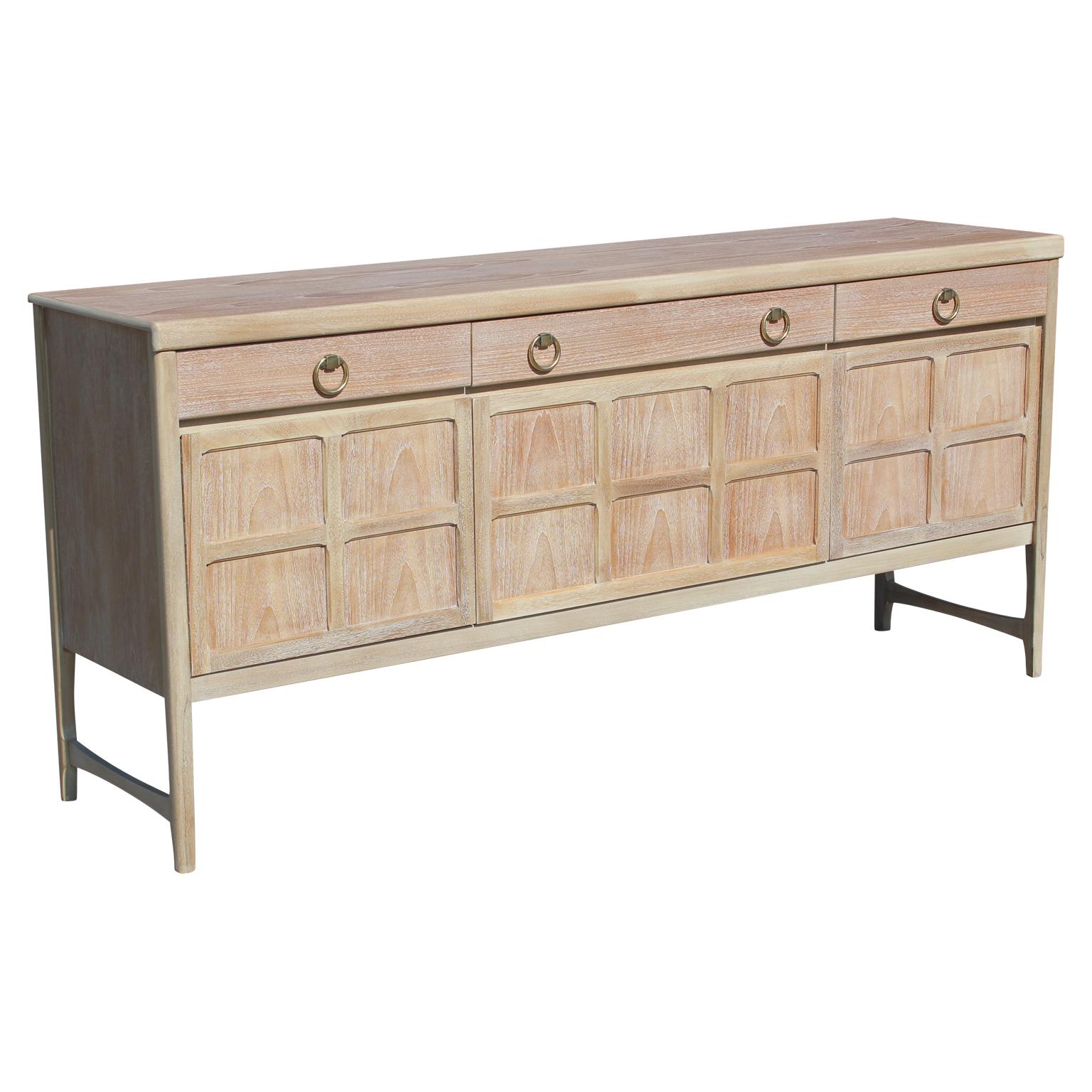 English Modern Hollywood Regency Natural Finish Sideboard with Brass Ring Handles