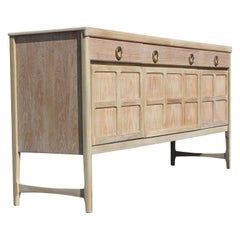 Vintage Modern Hollywood Regency Natural Finish Sideboard with Brass Ring Handles