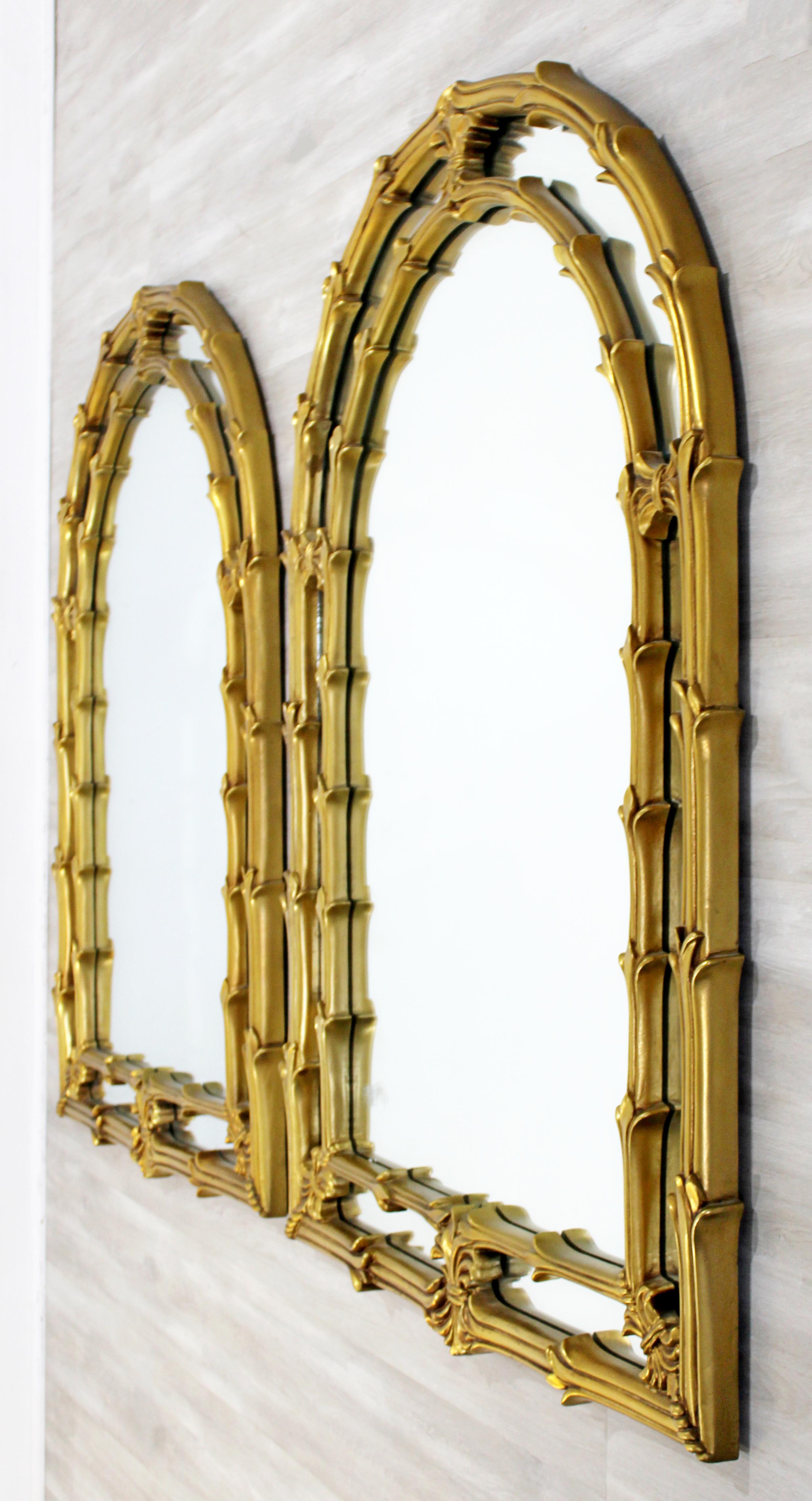 Modern Hollywood Regency Pair of Monumental Italian Gold Gilt Arched Art Mirrors In Good Condition In Keego Harbor, MI