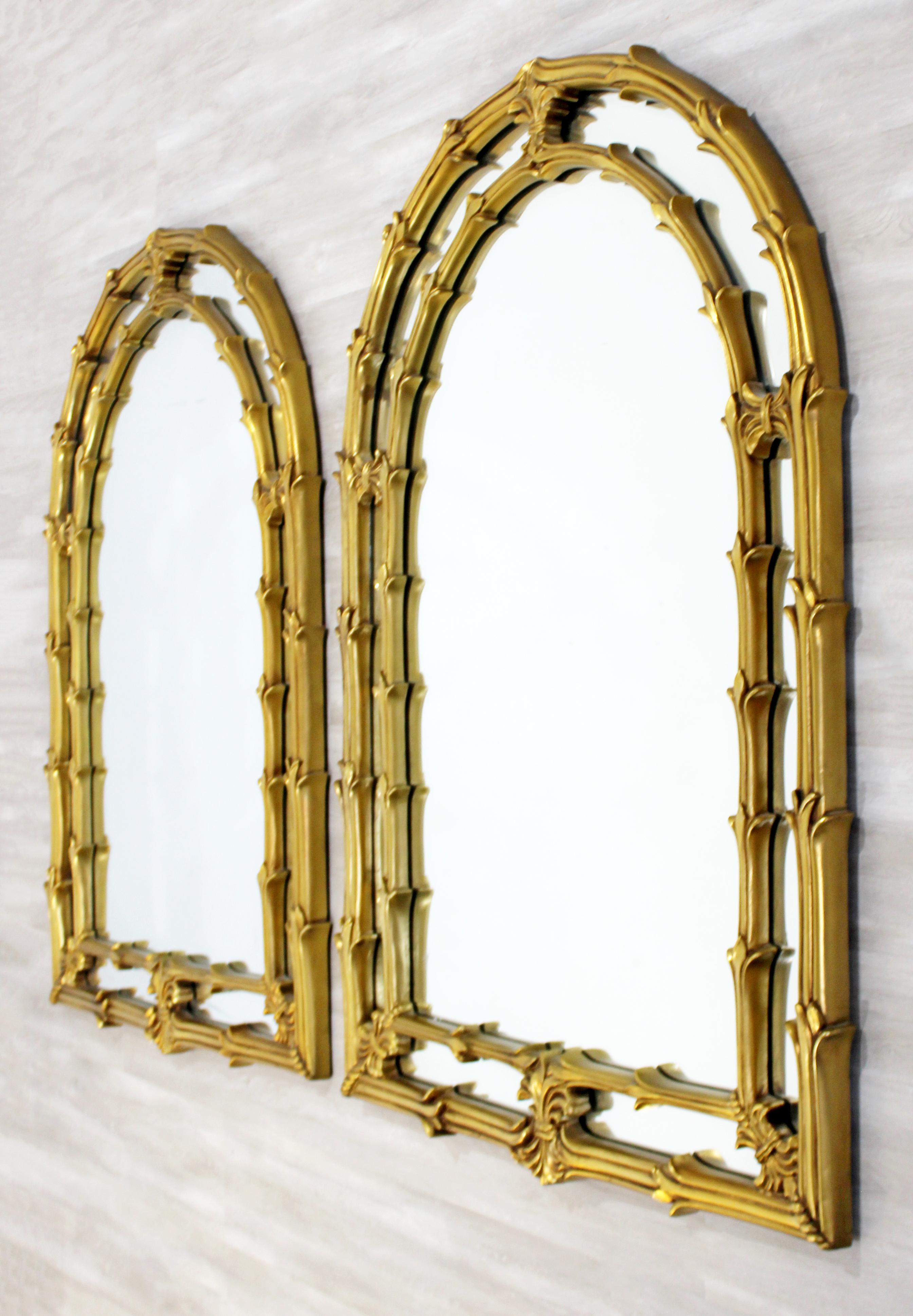 20th Century Modern Hollywood Regency Pair of Monumental Italian Gold Gilt Arched Art Mirrors
