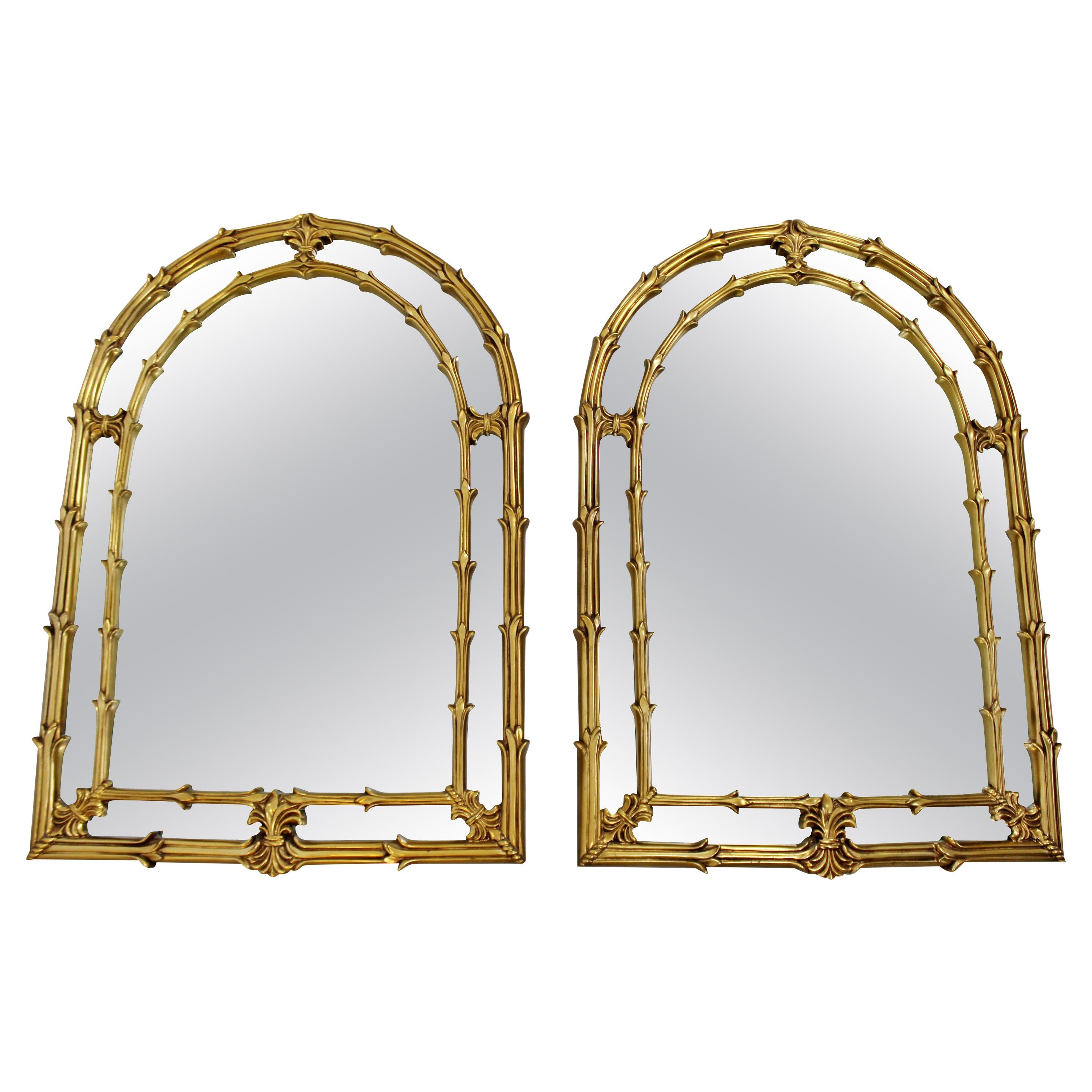 Modern Hollywood Regency Pair of Monumental Italian Gold Gilt Arched Art Mirrors