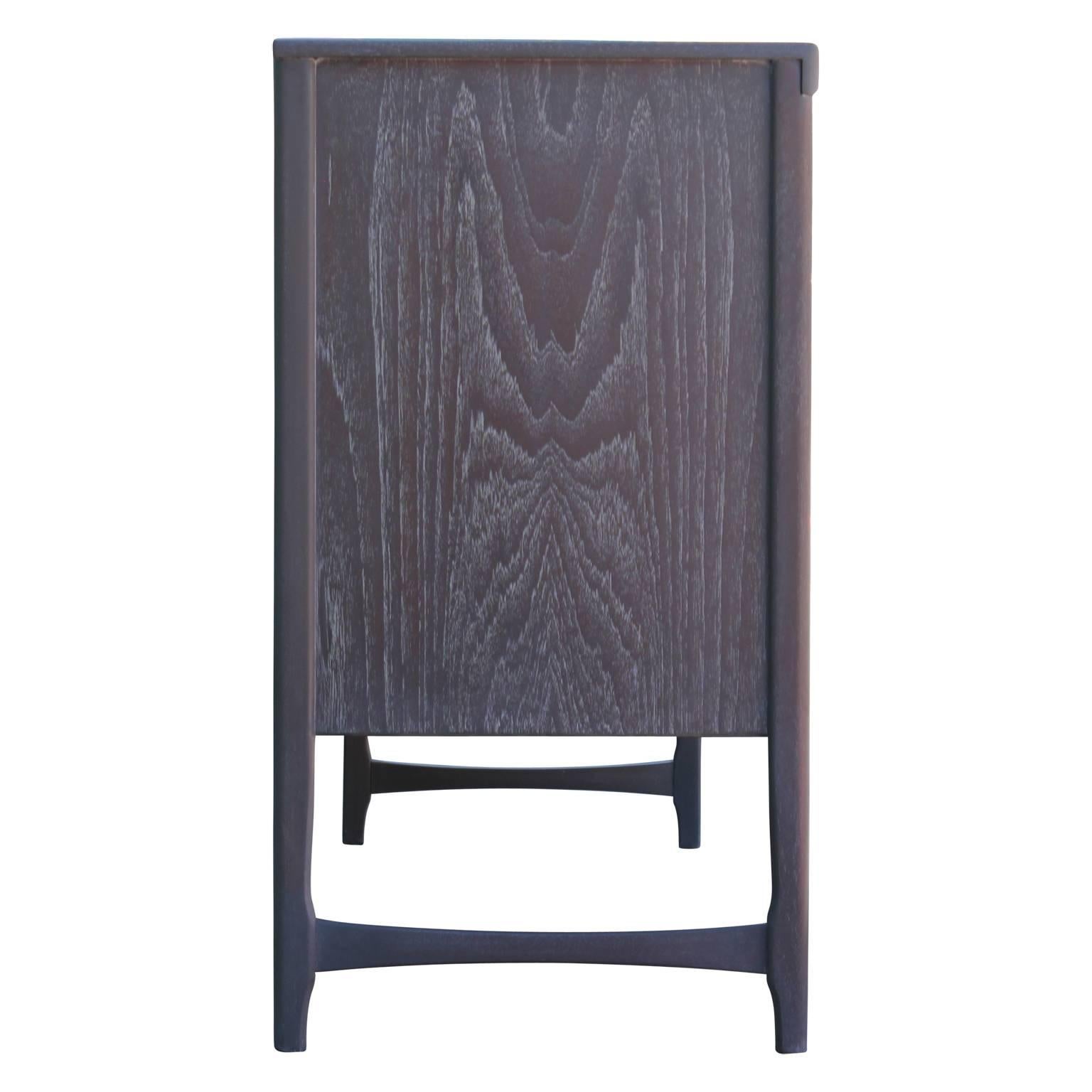 Modern Hollywood Regency Sideboard with a Grey Cerused Finish & Brass Hardware In Excellent Condition In Houston, TX