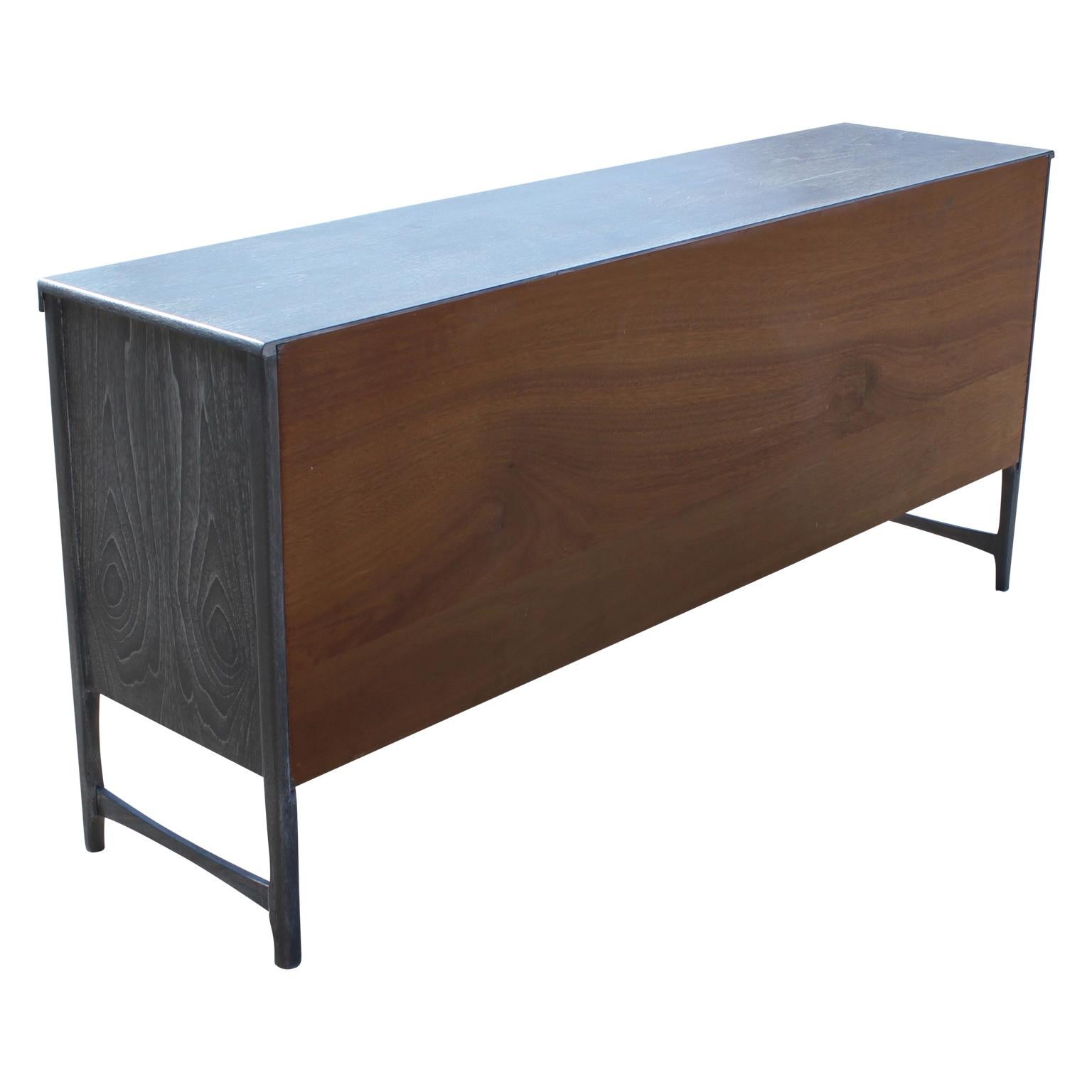 Mid-20th Century Modern Hollywood Regency Sideboard with a Grey Cerused Finish and Brass Hardware