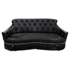 Modern Hollywood Regency Style Black Velvet Sofa