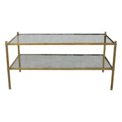 Modern Hollywood Regency Style Brass Coffee Table with Glass