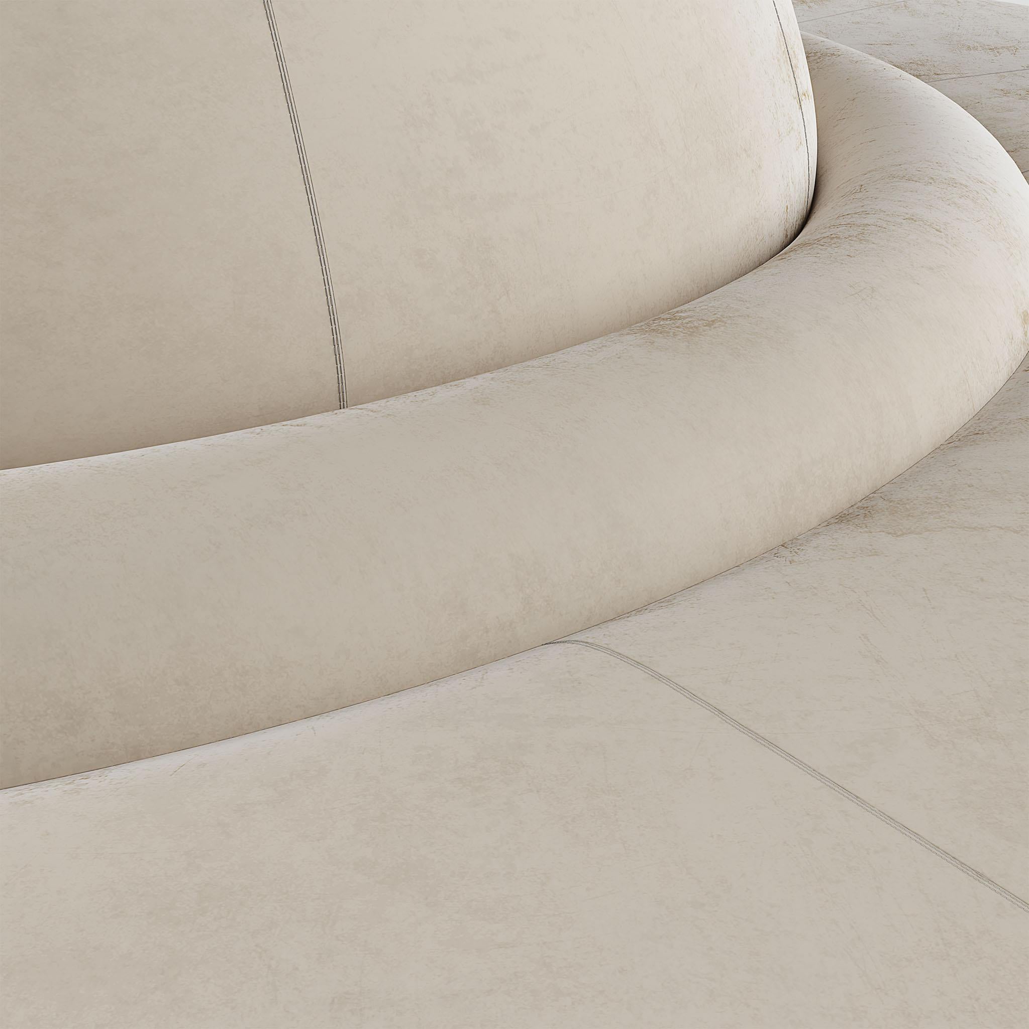 Modern Hollywood Regency Style Round Lobby Sofa White Velvet Drapé Fabric In New Condition For Sale In Porto, PT