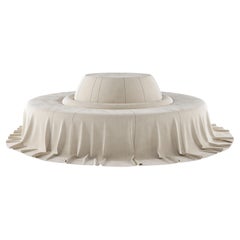 Modern Hollywood Regency Style Round Lobby Sofa White Velvet Drapé Fabric