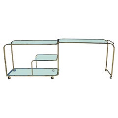 Modern Hollywood Regency Three-Tier Swivel Extending Brass Serving / Bar Cart