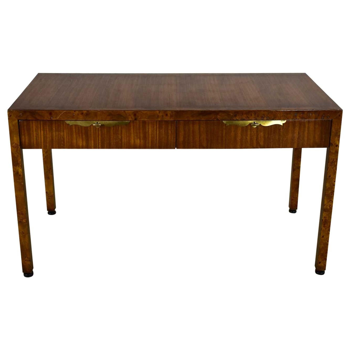 Modern Hollywood Regency Walnut Parson’s Style Writing Desk Tomlinson Furniture