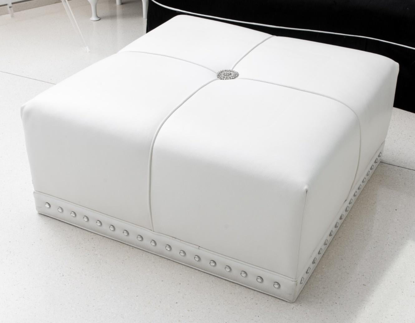 Modern Hollywood Regency White Vegan Leather Ottoman In Good Condition For Sale In New York, NY