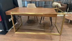 Modern Home Office Writing Executive Desk in Walnut Wood and Brushed Brass