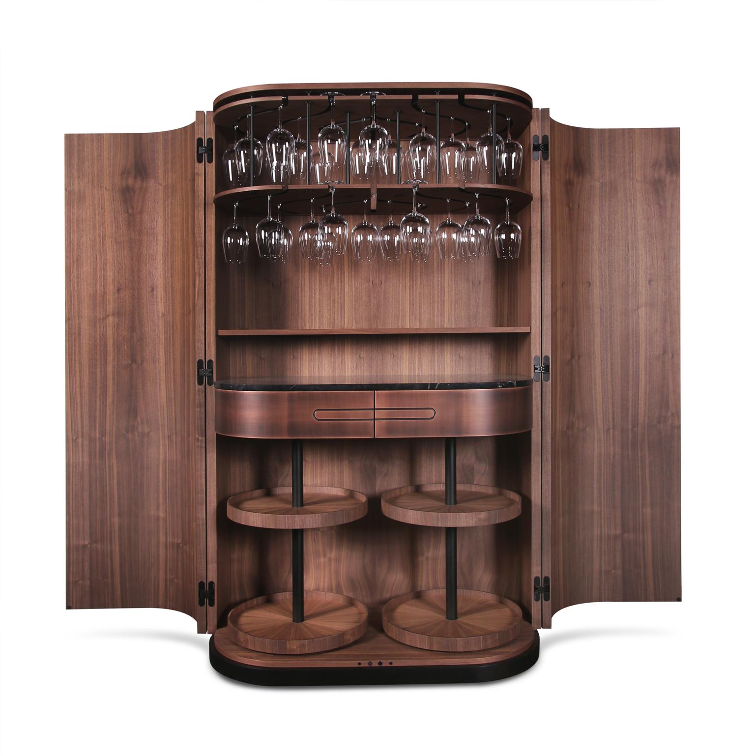 Velvet Modern Home Wine Bar Cabinet in Brushed Bronze, Brass, Copper For Sale