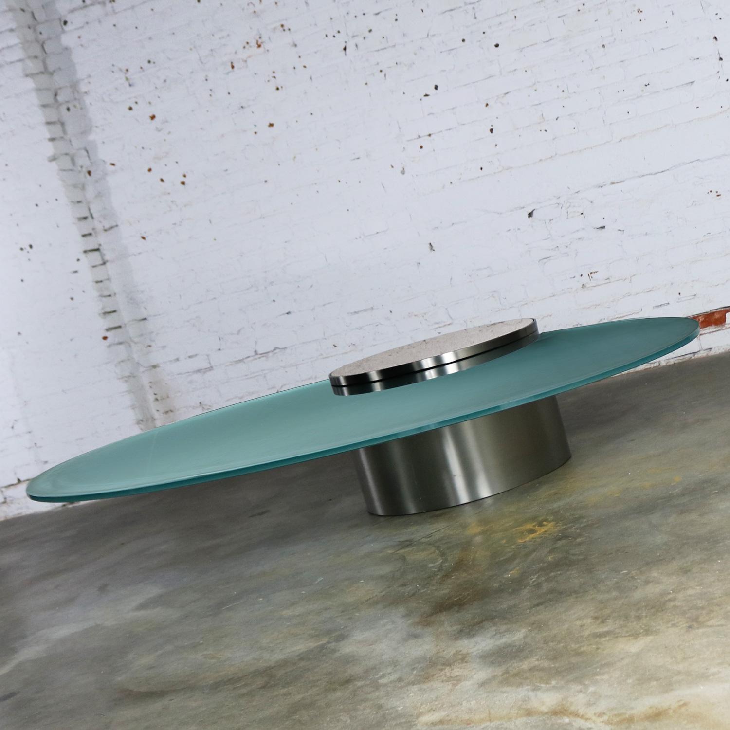 Stainless Steel Modern Hoop Cantilevered Low Cocktail Coffee Table by J. Wade Beam for Brueton For Sale