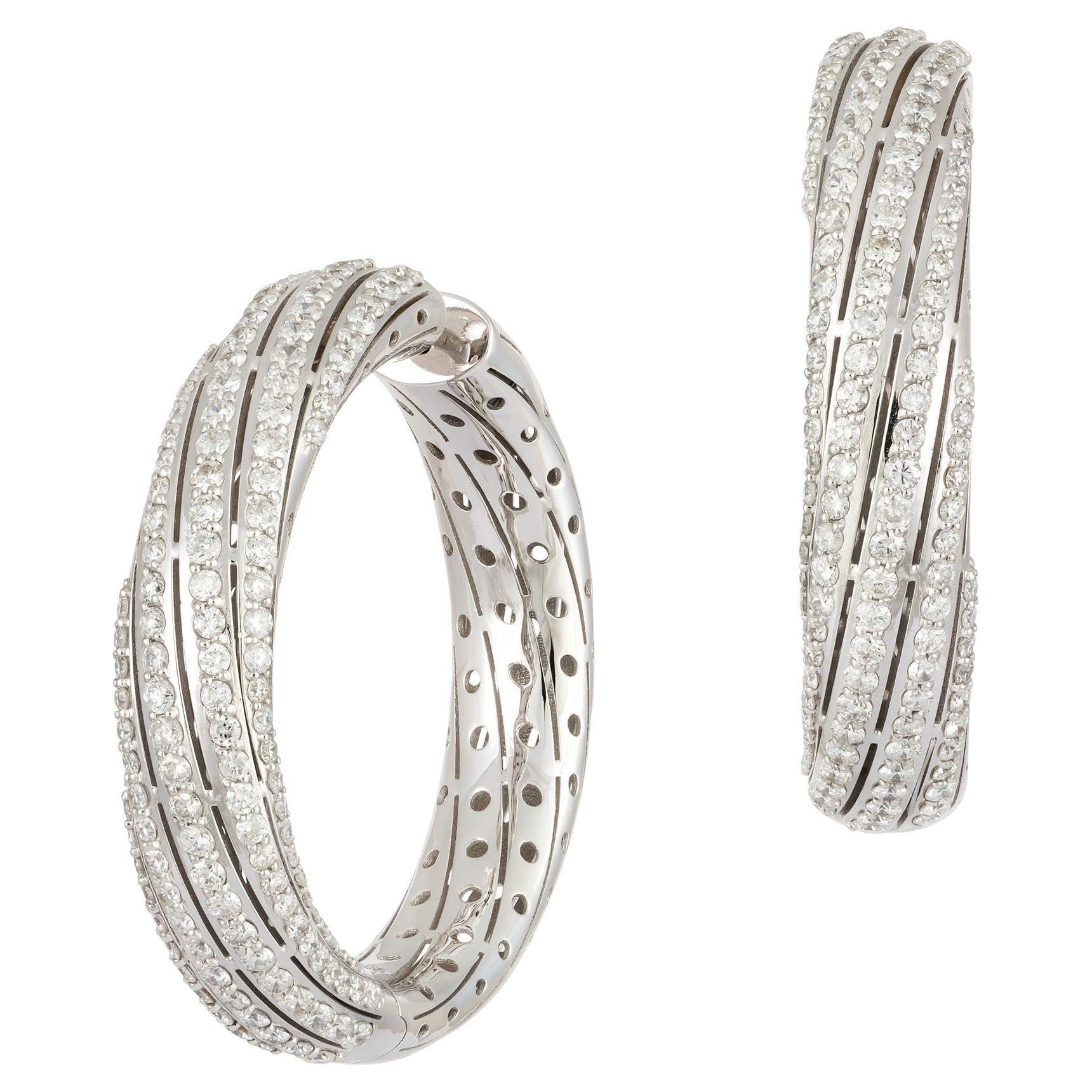 Modern Hoop White Gold 18K Earrings Diamond For Her For Sale