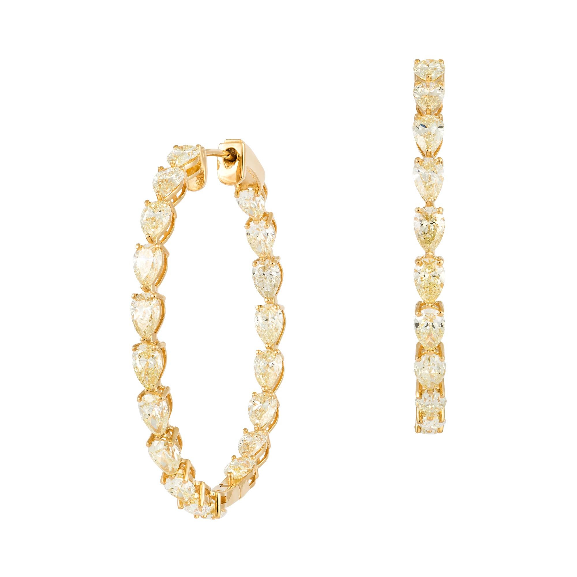 Women's Modern Hoop Yellow Gold 18K Earrings Diamond for Her For Sale