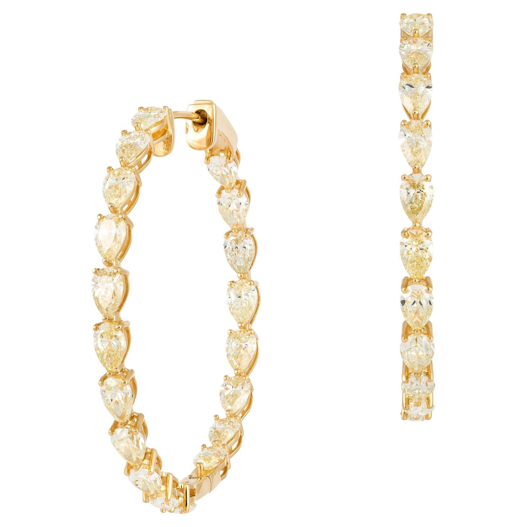 Modern Hoop Yellow Gold 18K Earrings Diamond for Her For Sale