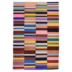 Modern Horizontal Multi-Colored Block Designed Wool Kilim 6'6''x9'8''