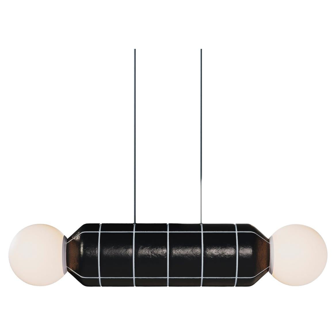 Lámpara Colgante Horizontal Moderna con Base de Cerámica - Negra - Hecha a Mano