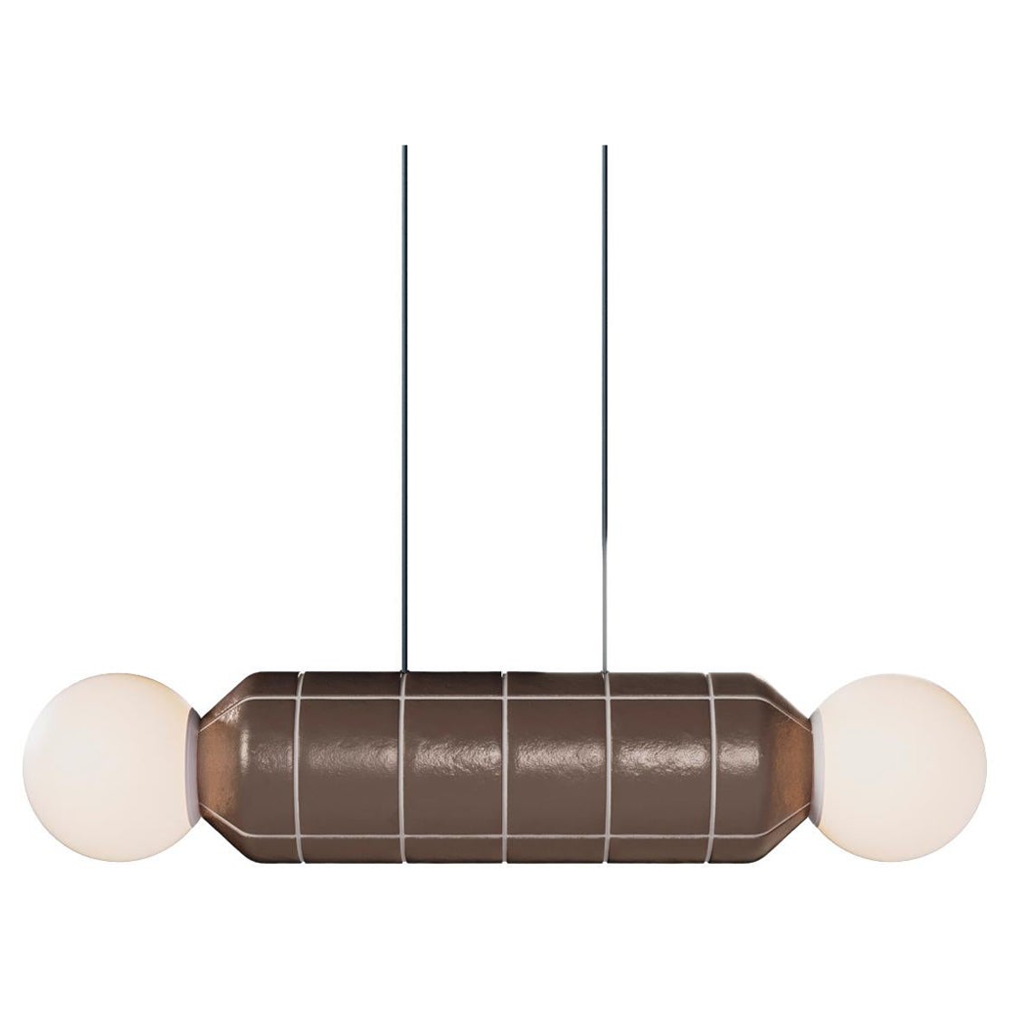 Moderne horizontale Pendelleuchte mit Keramiksockel - Braun - Handgefertigt