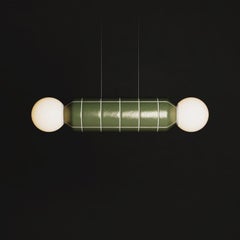 Modern Horizontal Pendant Light with Ceramic Base – Green – Handcrafted