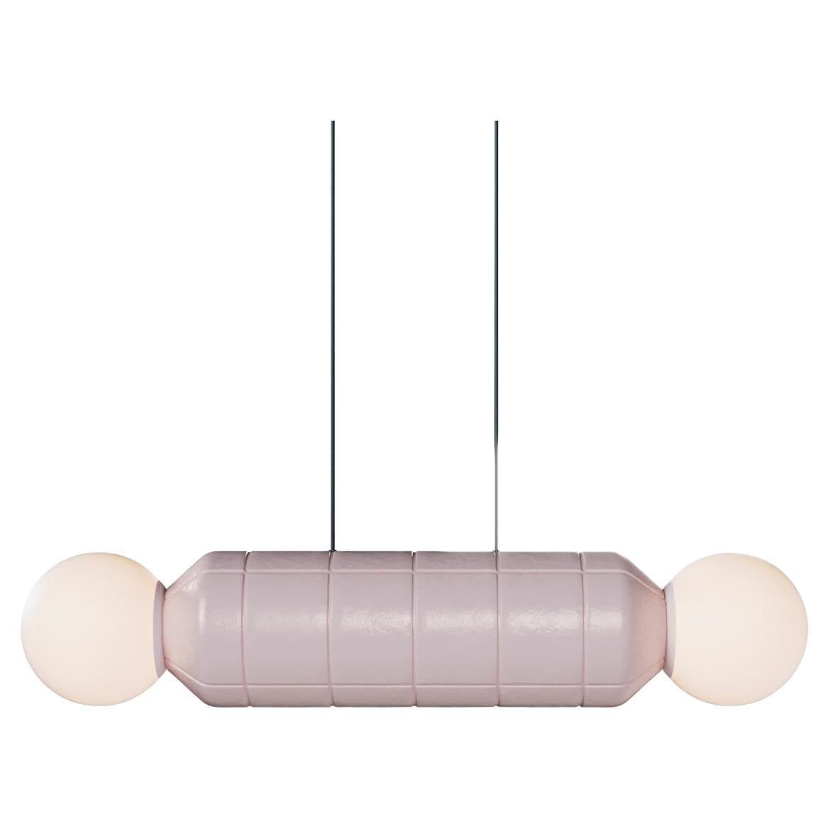 Modern Horizontal Pendant Light with Ceramic Base – Pink – Handcrafted For Sale