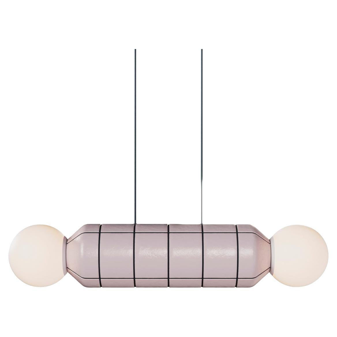 Modern Horizontal Pendant Light with Ceramic Base – Pink with black Handcrafted For Sale