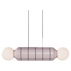 Modern Horizontal Pendant Light with Ceramic Base – Pink with black Handcrafted