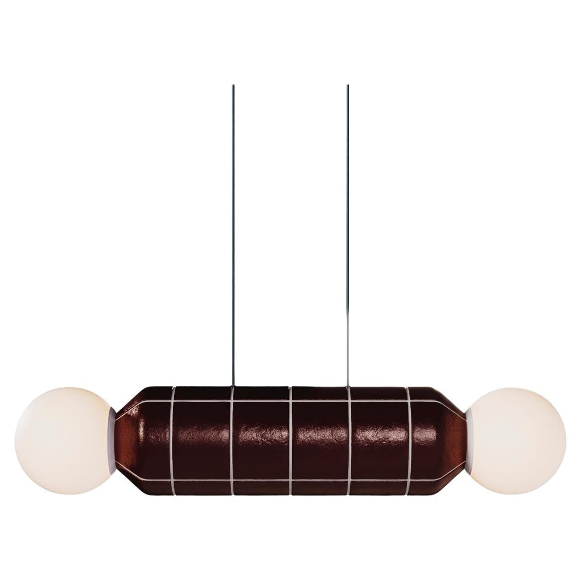 Lampe pendante horizontale moderne avec base en céramique - Rouge - Fabrication artisanale