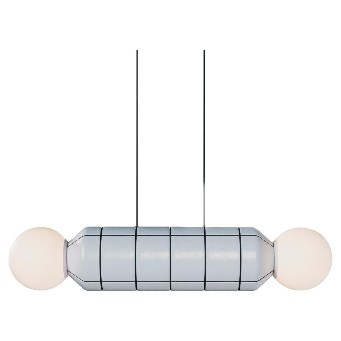 Moderne horizontale Pendelleuchte mit Keramiksockel Weiß mit Schwarz Handgefertigt im Angebot
