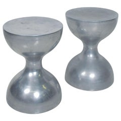 Modern Hourglass Sleek Stools, Pedestal or Side Table in Aluminum, 1970s