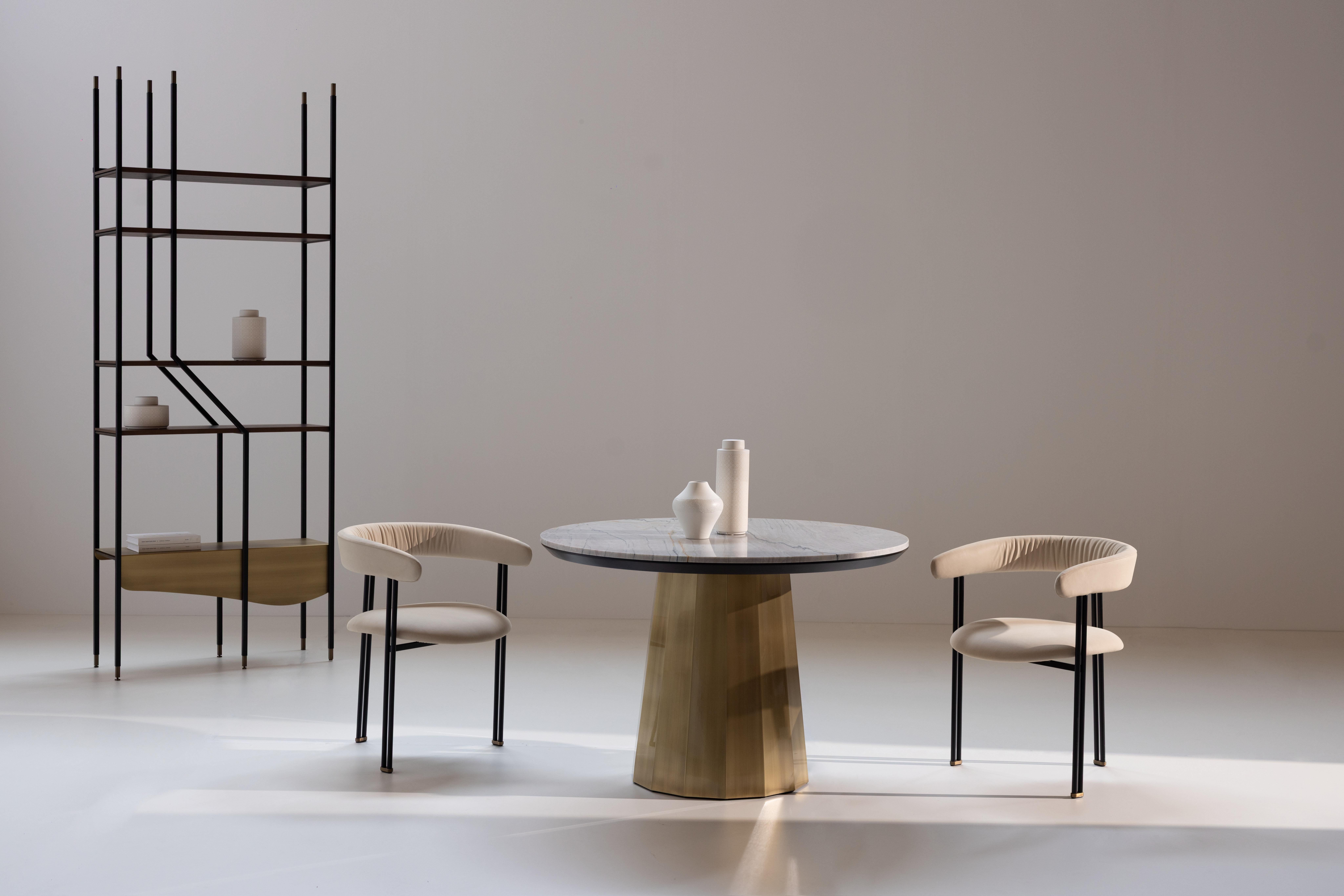 Table de salle à manger ronde moderne en Howlite, Golden Wave Quartzite, Handmade by Greenapple en vente 4