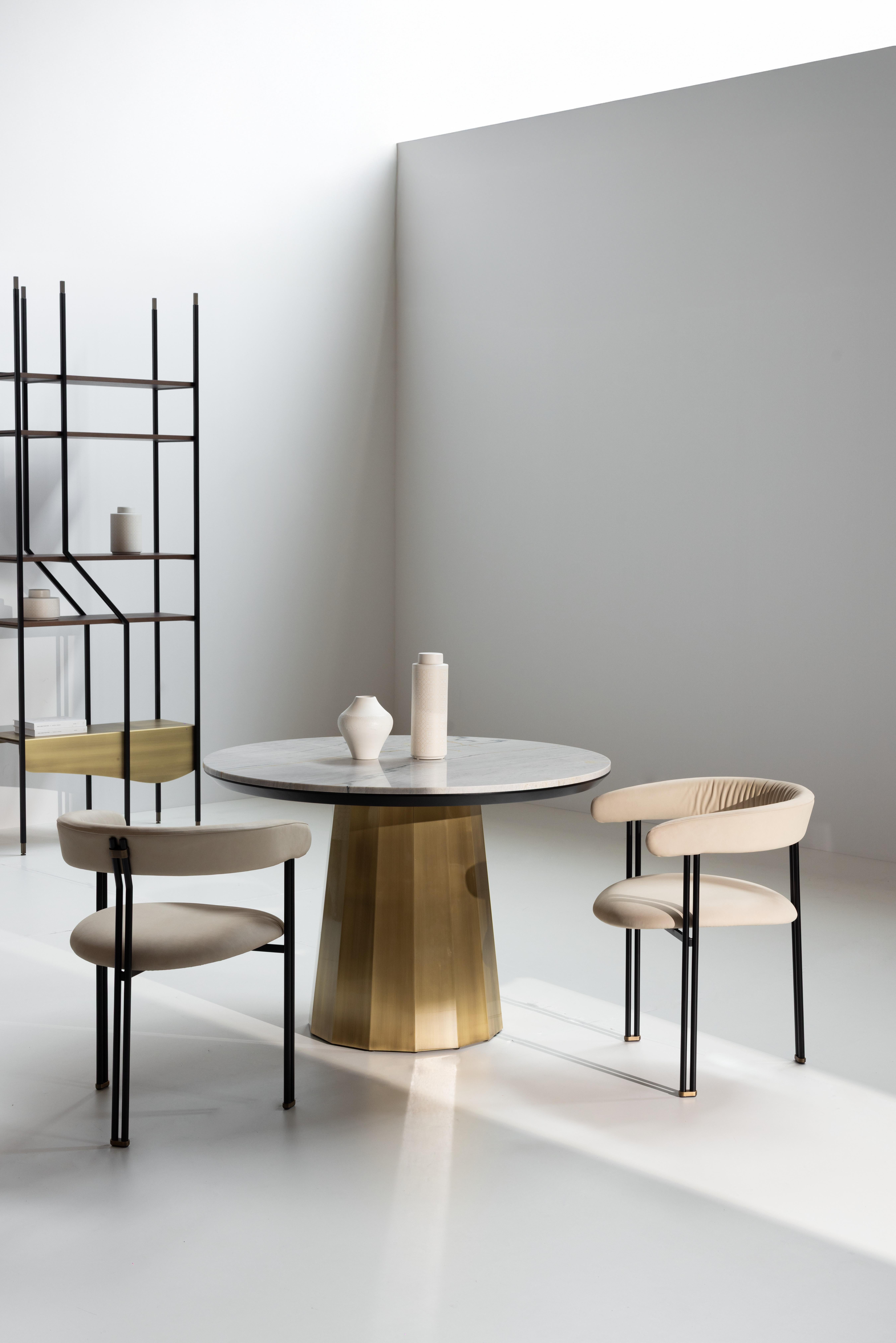 Table de salle à manger ronde moderne en Howlite, Golden Wave Quartzite, Handmade by Greenapple en vente 8