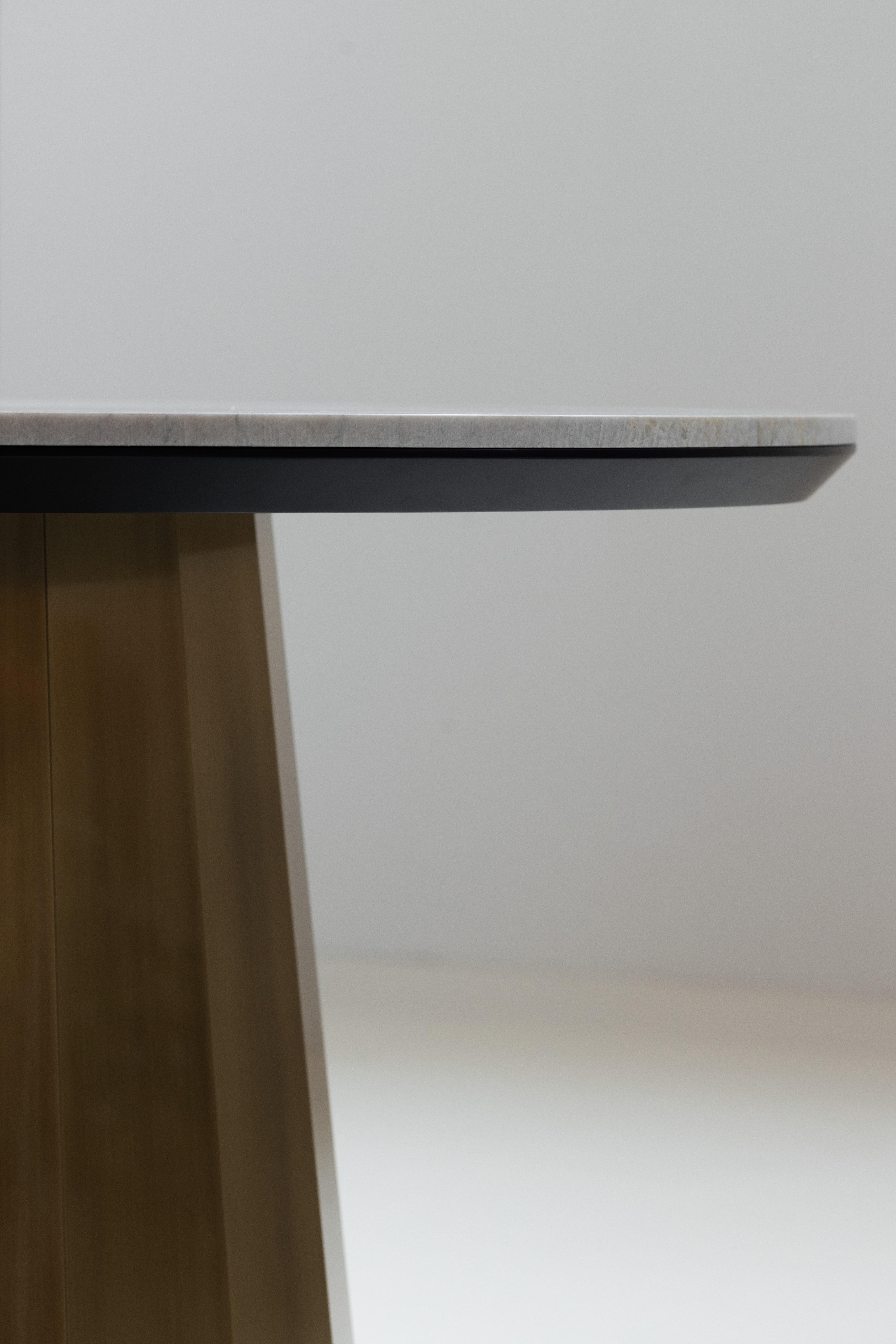 Table de salle à manger ronde moderne en Howlite, Golden Wave Quartzite, Handmade by Greenapple en vente 9