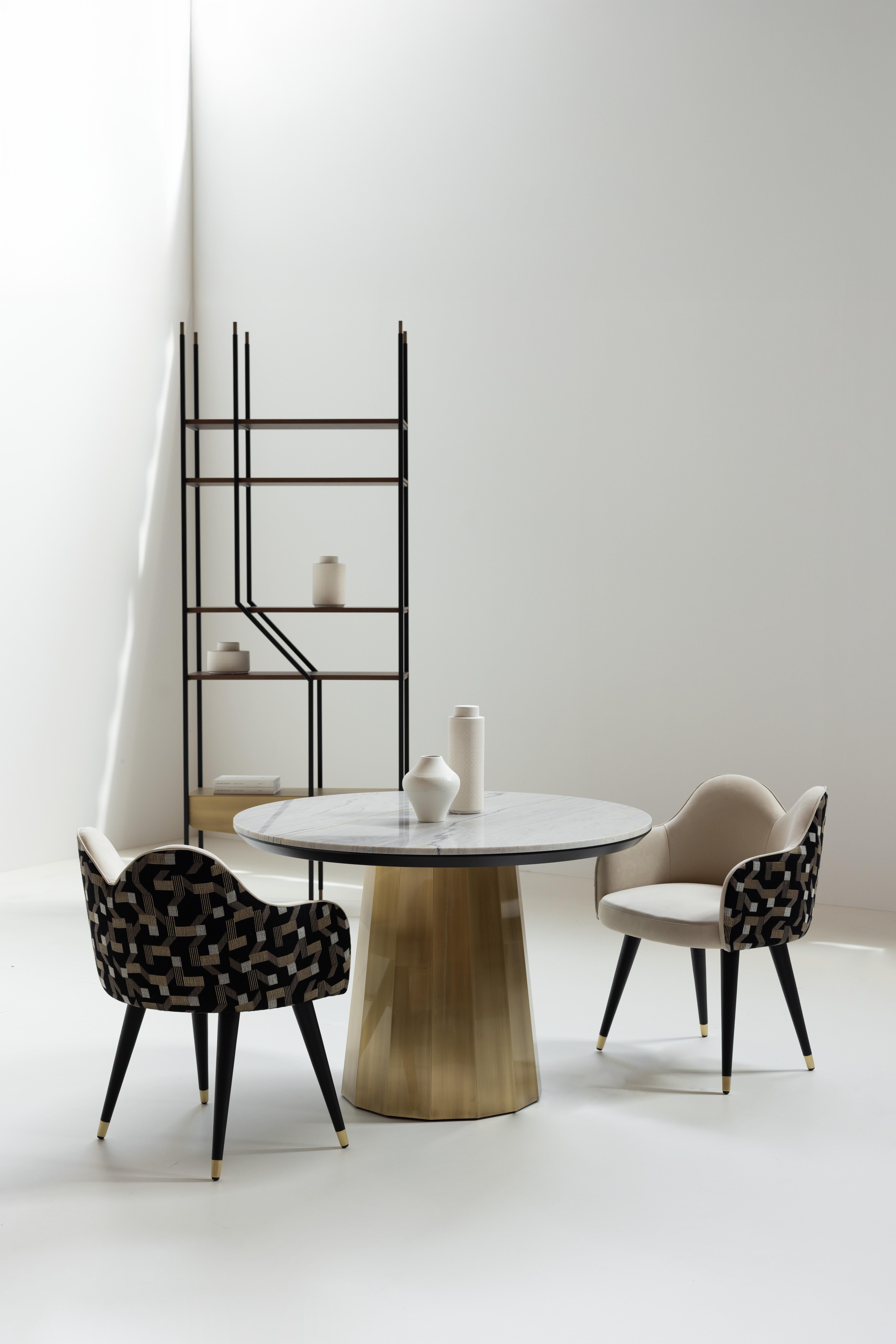 Table de salle à manger ronde moderne en Howlite, Golden Wave Quartzite, Handmade by Greenapple en vente 10