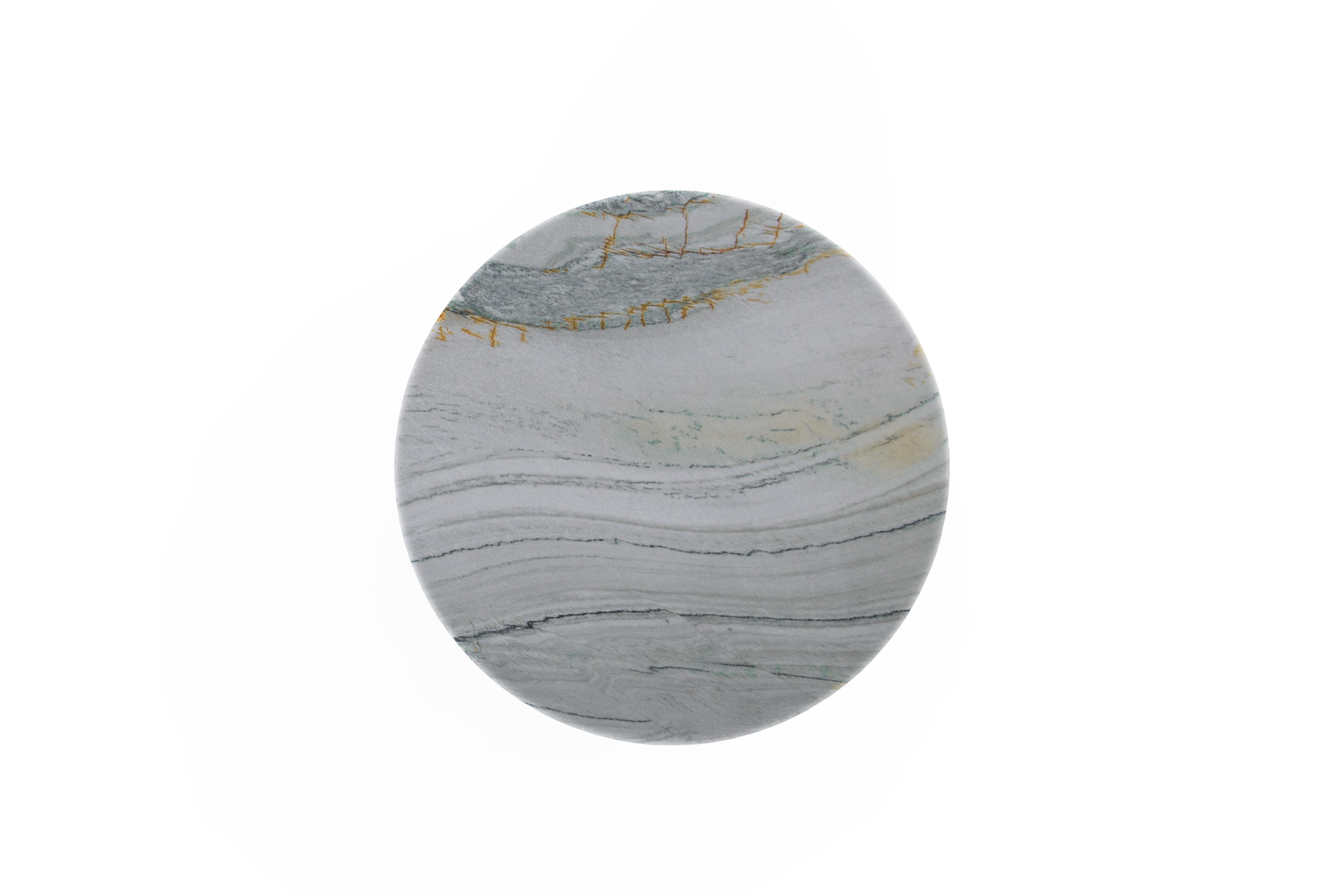 Modern Howlite Round Dining Table 4-Seats, Modern Collection, Handcrafted in Portugal - Europe by GF Modern.

Howlite dining table represents the dawn of a new modern era. The Golden Wave Quartzite in the table top and the faceted base in american